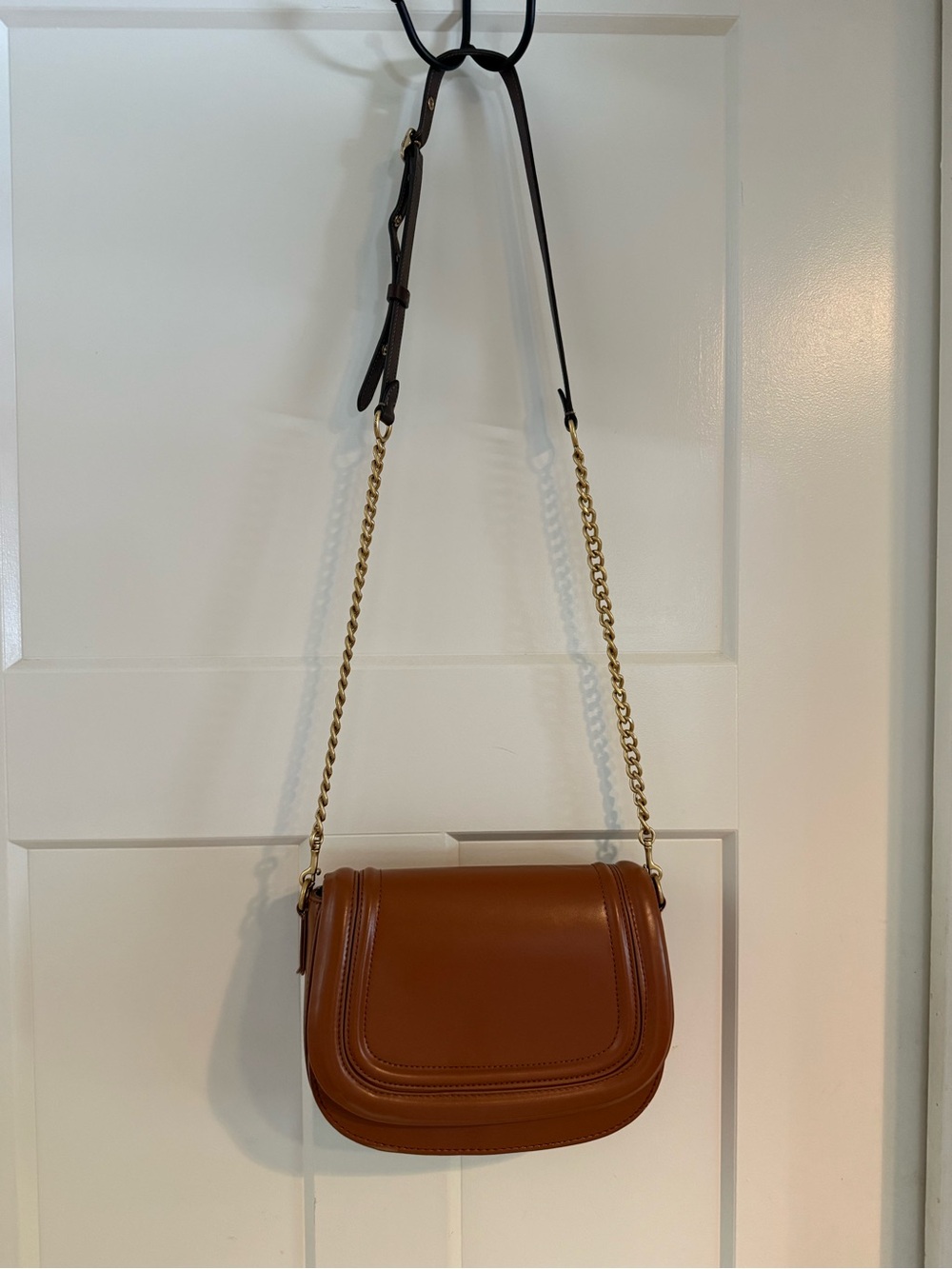 Zara Brown Leather Saddle Crossbody Bag with Coach Crossbody Strap